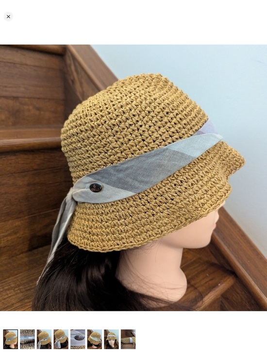 Scotch R'Belle Accessories - Scotch R'belle Packable Tan Straw Bucket Hat with Ribbon Size small